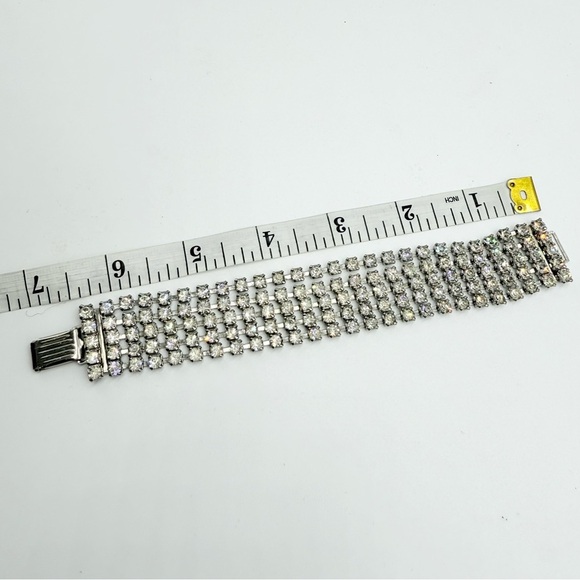 Vintage Clear Rhinestone Multi Row Silver Tone Bracelet - Picture 8 of 9